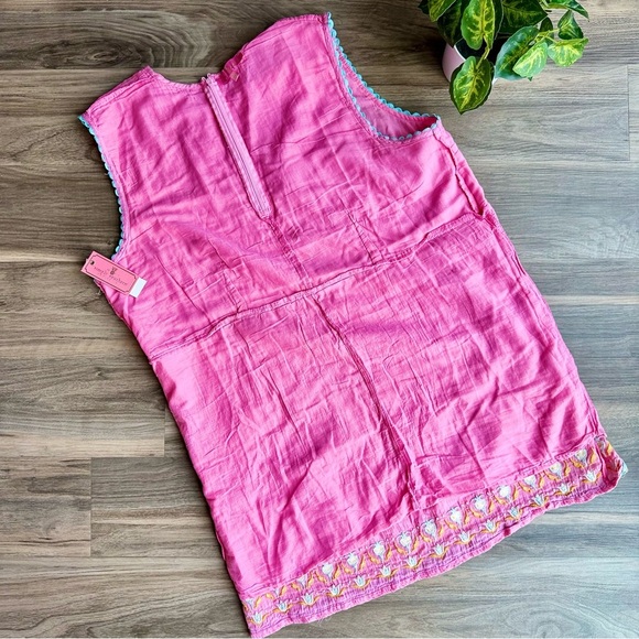 Simply Southern Pink Embroidered Flowers Rickrack Trim Sleeveless Dress Size XL - Picture 14 of 16